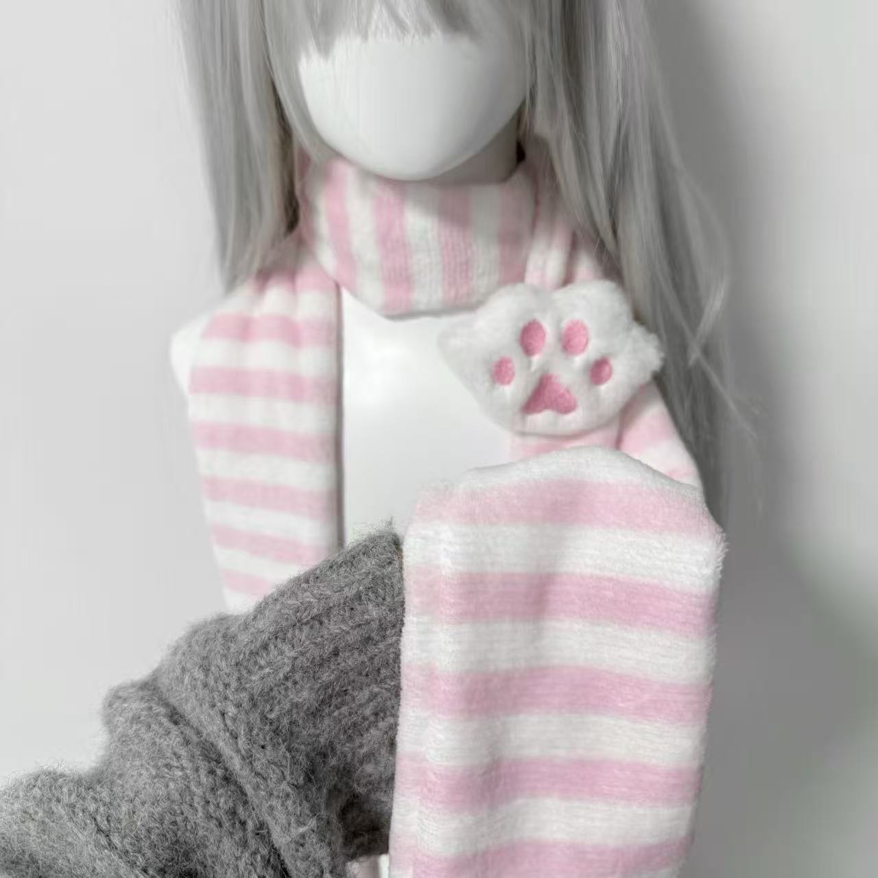 Women'S Winter Accessories Set - Bufanda Kawaii con Decoración de Pata