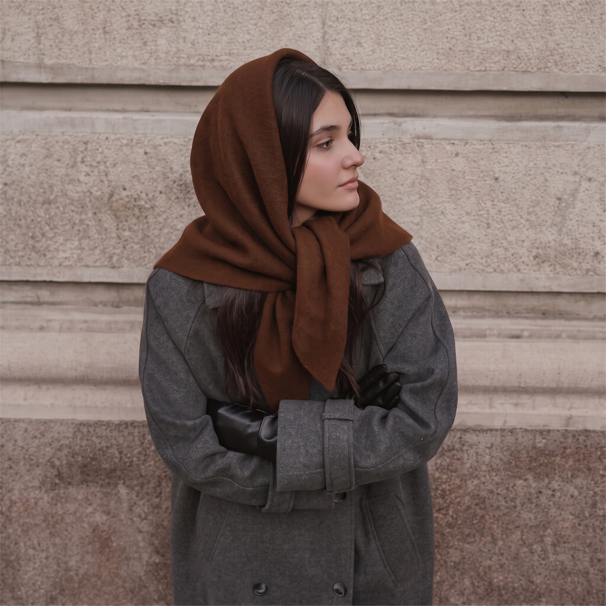 Women'S Winter Accessories Set - Chal triangular de punto cálido para